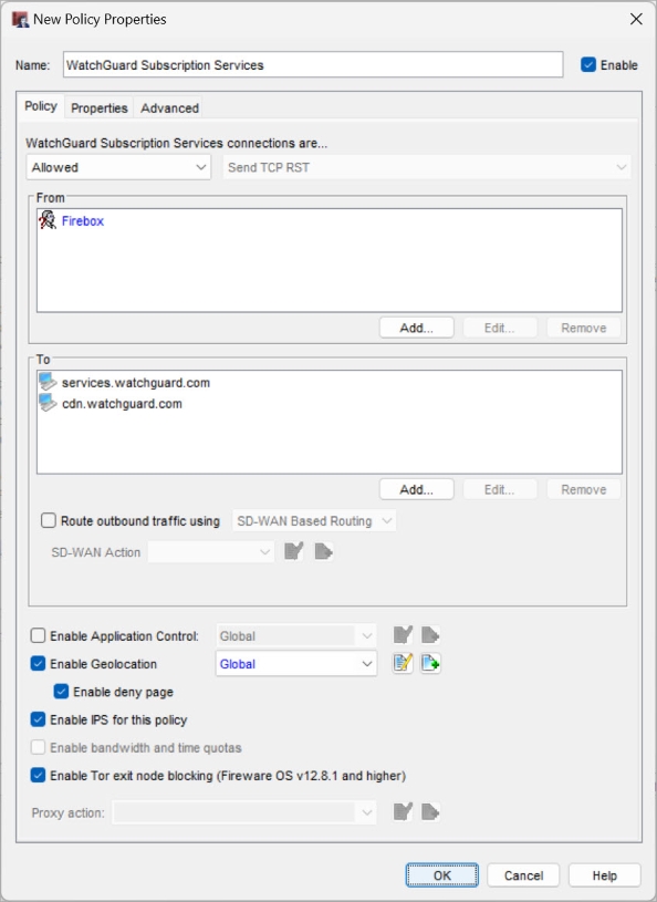 Screen shot of a policy in Policy Manager