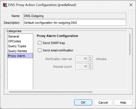 Screen shot of proxy alarm settings in Policy Manager