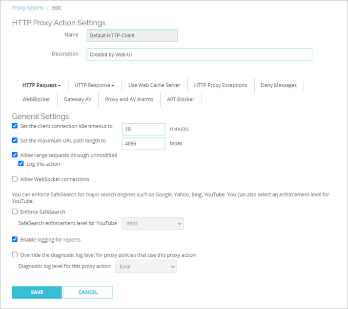 Screen shot of the HTTP Request General Settings page