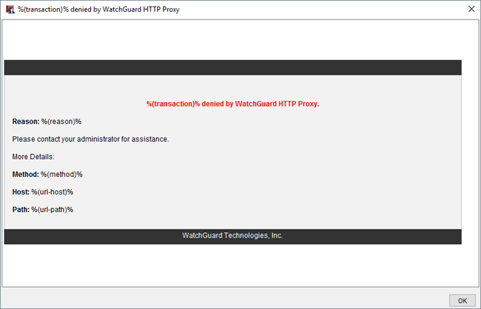 Preview of the HTTP proxy action Deny message