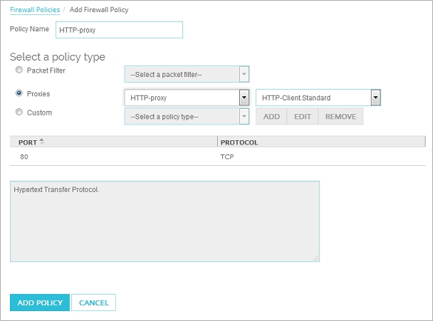 Screen shot of the Add Firewall Policy page