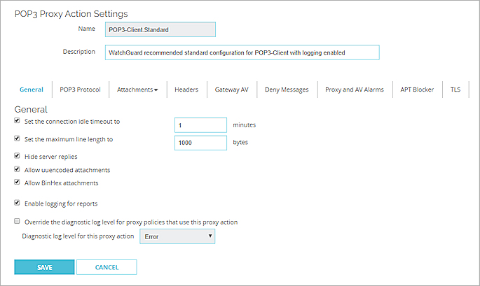 Screen shot of the General settings 