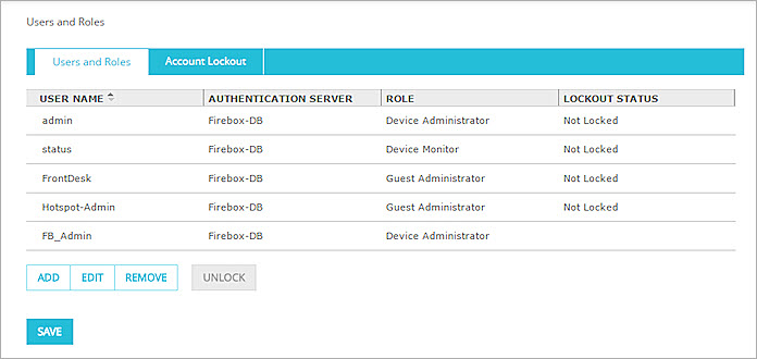 Screen shot of the Users and Roles page