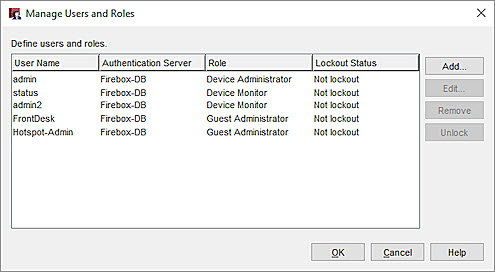 Screen shot of the Manage Users and Roles dialog box