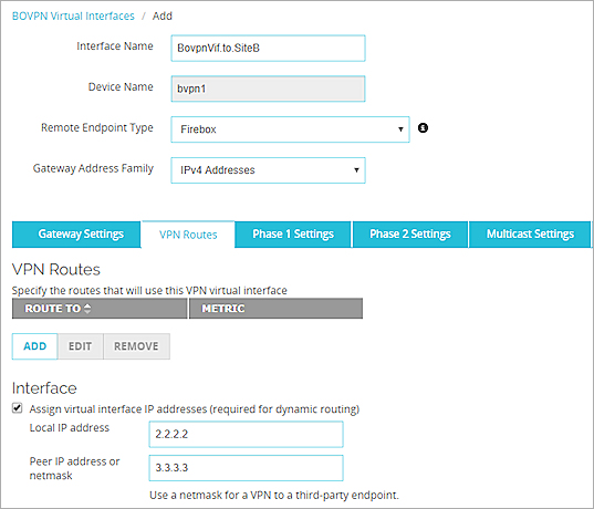 Screenshot of the VPN Routes 