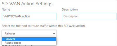 Screen shot of the routing method drop-down list