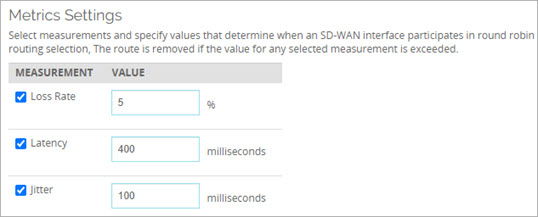 Screen shot of the metric settings for Round-Robin routing