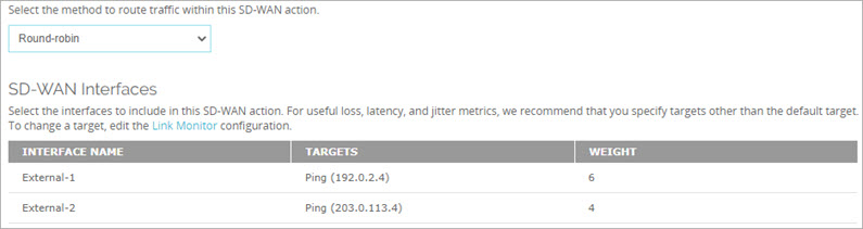 Screen shot of the SD-WAN interfaces list 