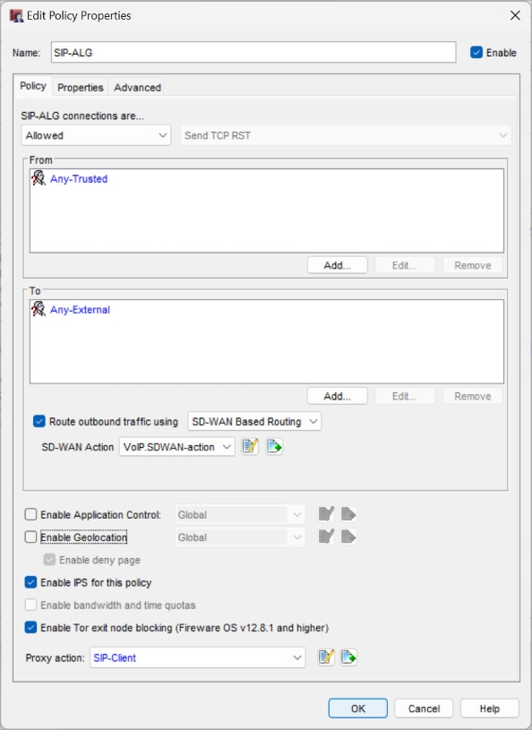 Screen shot of a policy configured for SD-WAN routing