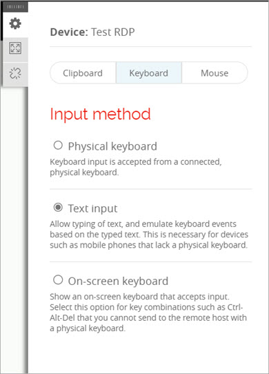 Screenshot of the keyboard options