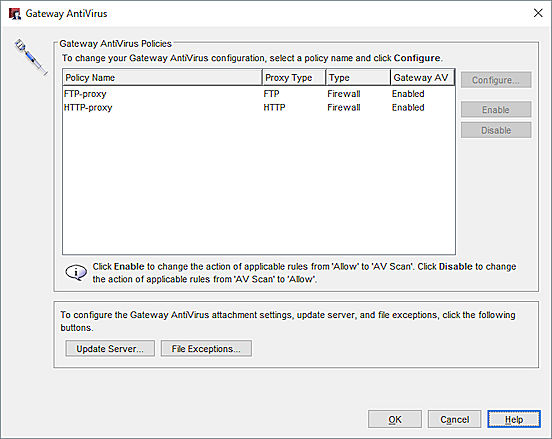 Screen shot of the Gateway AntiVirus dialog box