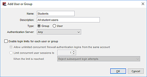 Screen shot of the Define New Authorized User or Group dialog box