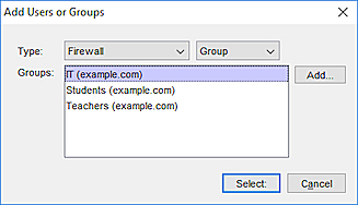 Add Authorized Users or Groups dialog box