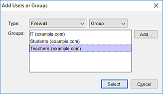 Add Authorized Users or Groups dialog box