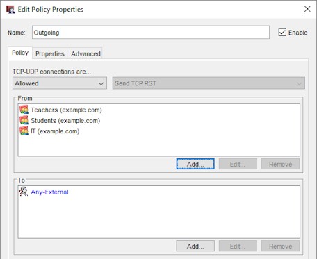 Edit Policy Properties dialog box - Outgoing policy