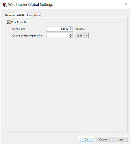 WebBlocker cache settings in Policy Manager.