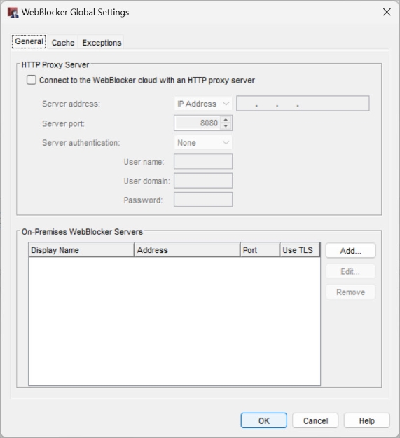 Screen shot of the spamBlocker Settings - HTTP Proxy tab