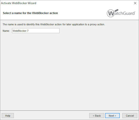 Screen shot of the Activate WebBlocker Wizard select a name for the action page.