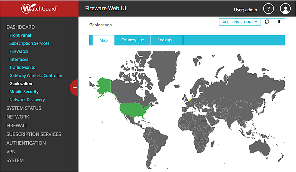 Geolocation Blocking Dashboard page