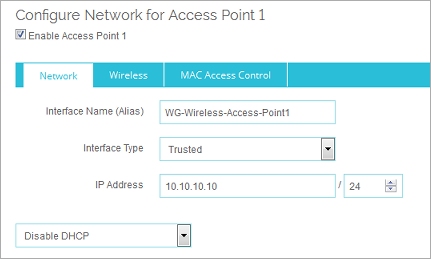 Screen shot of the Wireless network access configuration page