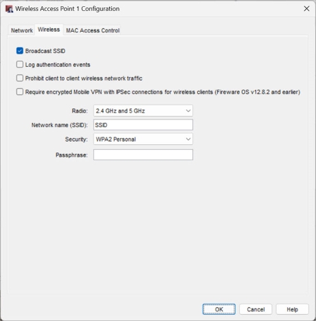 Screen shot of the Wireless Access Point Configuration dialog box