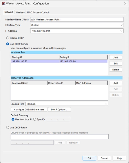 Screen shot of the Wireless Guest Configuration dialog box