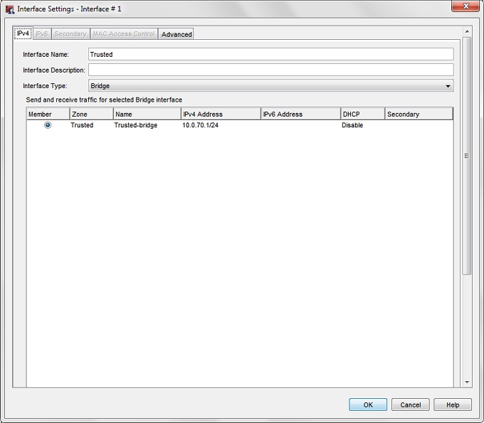 Screenshot of the Bridge Interface settings in Policy Manager