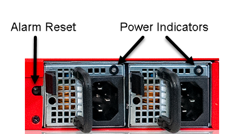 Image of power supplies, power indicators and reset button