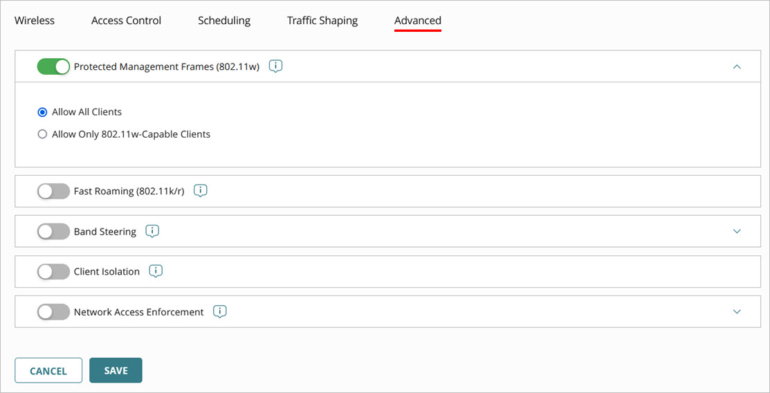 Screen shot of the SSID advanced settings for an access point