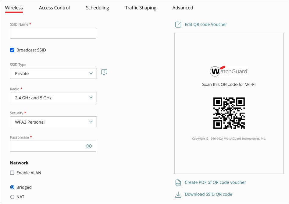 Screen shot of the SSID wireless settings page for an access point