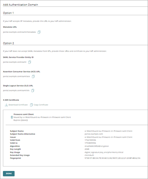 Screenshot of SAML configuration dialog box.