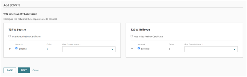 Screen shot of the VPN Gateways settings