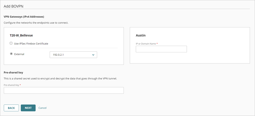 Screen shot of the VPN Gateways and Pre-shared key settings