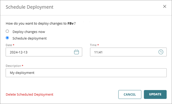 Screen shot of the Schedule Deployment settings