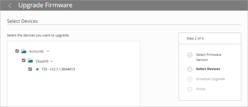 Screen shot of Upgrade Firmware wizard, Select Devices