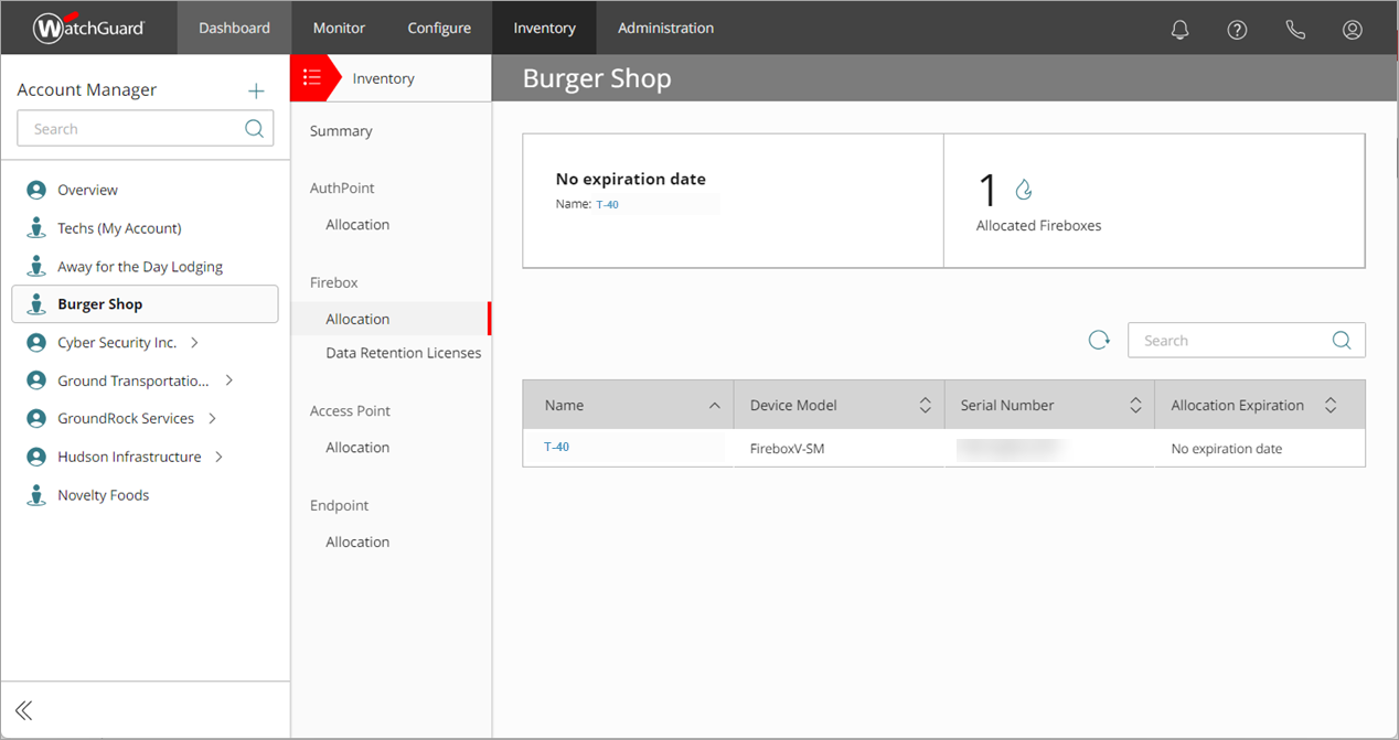 Screen shot of the device allocation