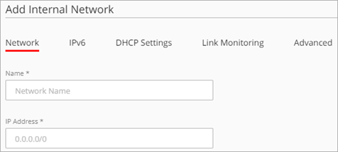 Screen shot of the Add Internal Network page