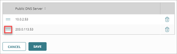 Screen shot of the Public DNS Server list with two servers configured