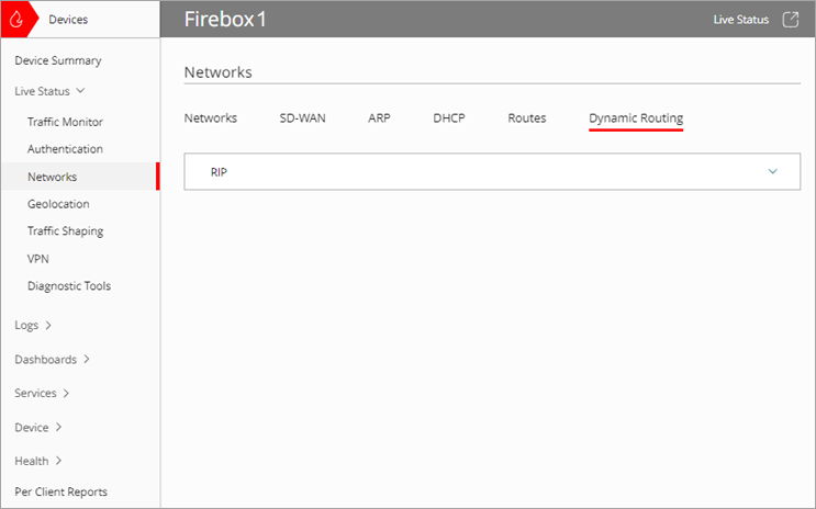 Screen shot of WatchGuard Cloud, Live Status, Networks Routes