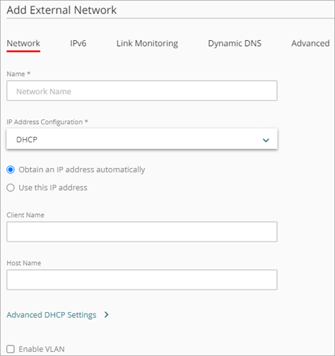 Screen shot of the DHCP IP address settings for an external network