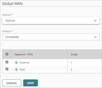 Screen shot of the Global WAN page