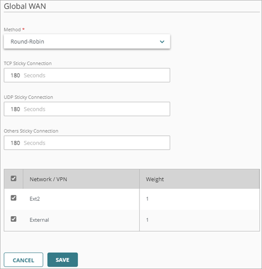 Screen shot of the Global WAN page with Round-Robin selected