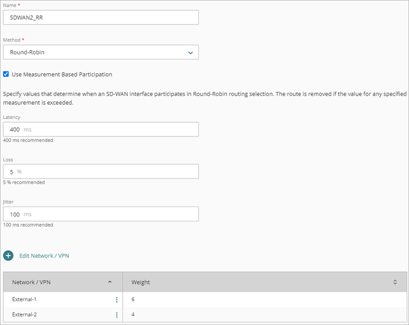 Screen shot of an example SD-WAN Round-Robin configuration