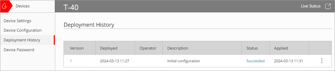 Screen shot of the device deployment history