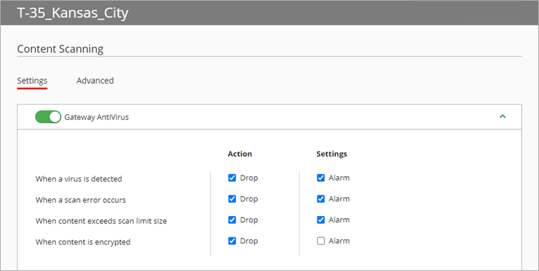 WatchGuard Cloud screen shot of Gateway AntiVirus options