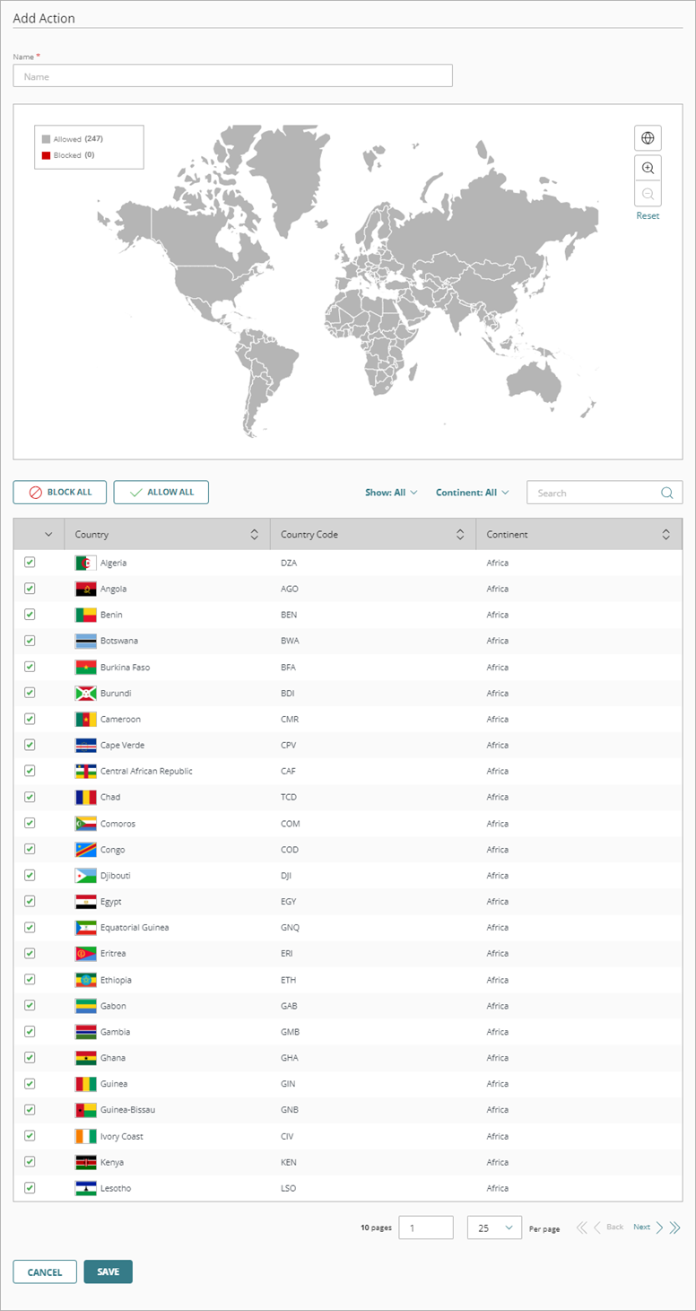 Screen shot of WatchGuard Cloud Geolocation Add Action page