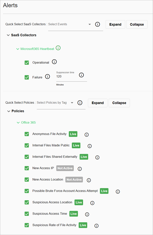 Screenshot of the Alerts page with a SaaS-only license in the ThreatSync+ UI