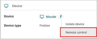 Screenshot of the Device section on the Incident Details page, with Remote Control highlighted.