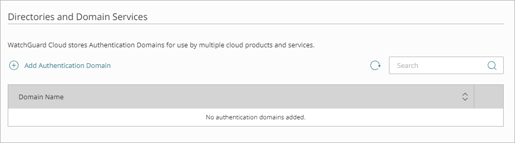 Screen shot of the Authentication Domains page