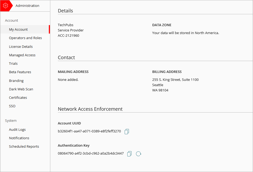 Screen shot of My Account page in WatchGuard Cloud